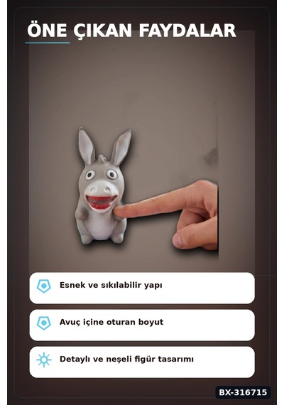 Eşek Squishy Stres Oyuncağı 12 Adet Yumuşak Esnek Sıkılabilir Figür Seti Bx-316715