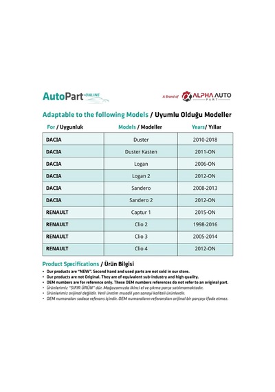 Renault Trafic 2, Megane 1, Grand Modus İçin Motor Kaput Açma Kolu