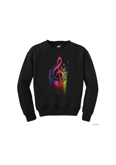 Sol Anahtarı Ve Notalar Siyah Sweatshirt