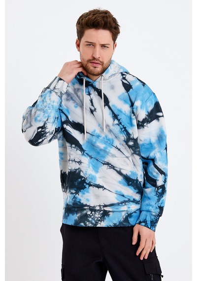 JAHR MARC Mavi Batik Yıkamalı Oversize Erkek Sweatshirt Mavi