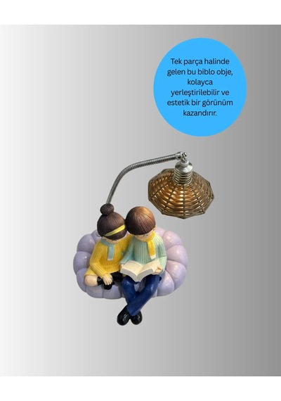 Sevgiliye Özel Çift Figürlü Led Masa Lambası Okuyan Çift Tasarım Mor