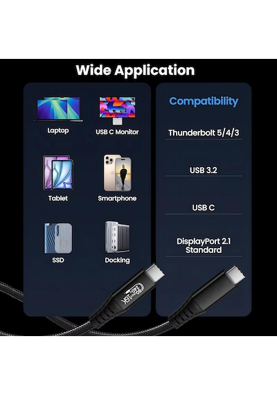 Cr69 Thunderbolt 5 / Type-c Kablo 80gbps / 120gbps Hız, Pd240w Şarj, 16k 60hz Görüntü Destekli, E-marker Çipli 1 Metre