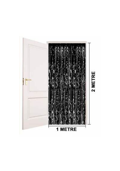 Siyah Renk Ekstra Metalize Parlak Saçaklı Arka Fon Perde İthal A Kalite 1x2 Metre Nessiworld