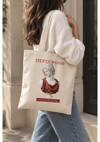 Lunora Collection Persephone Made For The Spring Baskılı Gabardin Bez Çanta. Açık Krem