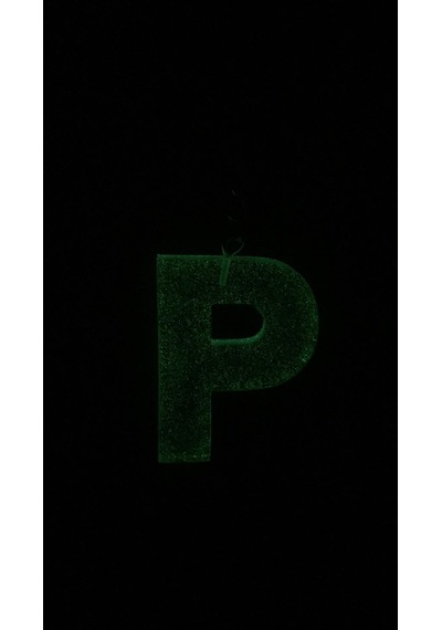P Harfi Fosforlu Neon Yeşil Renk Parlak Simli Gold Aksesuarlı Anahtarlık