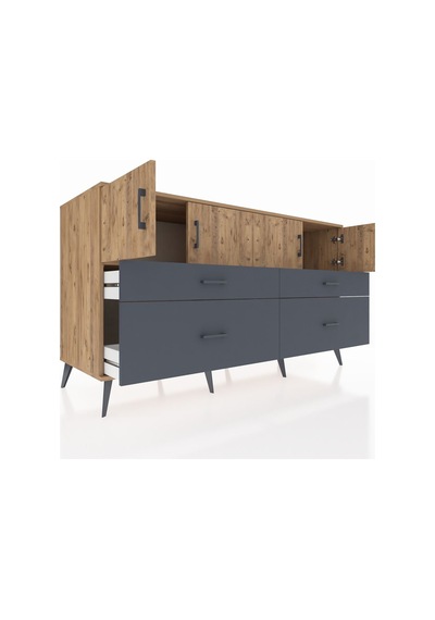 Kronos Konsol 2 Raflı 4 Çekmeceli 4 Kapaklı 176x59x99 Çam-çam/ant Çam-çam/antrasit