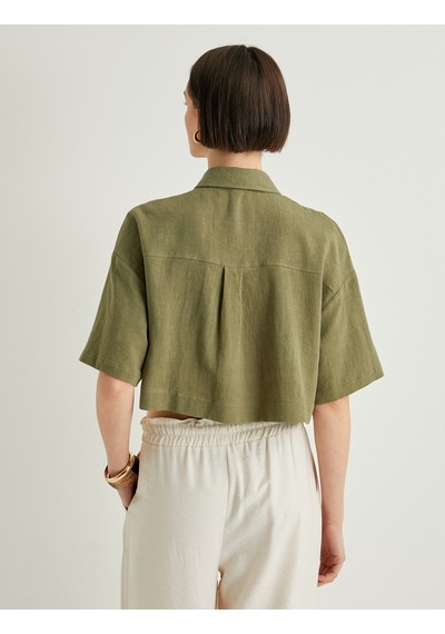 Koton Crop Oversize Gömlek Viskon Keten Karışımlı Düğmeli Kısa Kollu Cepli Haki 4sak60415pw Haki Koton Crop Oversize Gömlek Viskon Keten Karışımlı Düğmeli Kısa Kollu Cepli Haki 4sak60415pw Haki