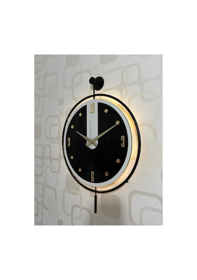 Pey Aksesuar Metal 40x60 Cm Camlı Duvar Saati Işıklı Gerçek Cam Duvar Saati Modern Tasarım Altın