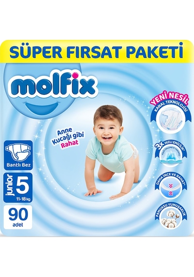 Molfix Bebek Bezi 5 Beden Junior Süper Fırsat Paketi 90 Adet