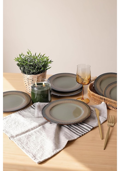 Reaktif Yeşil Line Pasta Tabağı 21 Cm 6 Adet Q84 Çok Renkli