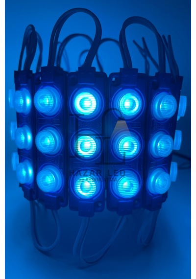 12 Volt 3 Lü Lensli 3 Watt 3030 Reklamcı Modül Led Turkuaz 10 Adet