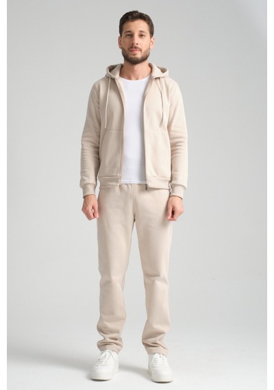Shooter Sportswear Shooter Erkek Kışlık Eşofman Takımı Thermosoft Teknolojisi İçi Kuzu Görünümlü Regular Kalıp Minimal Logo Kapüşonlu Bej