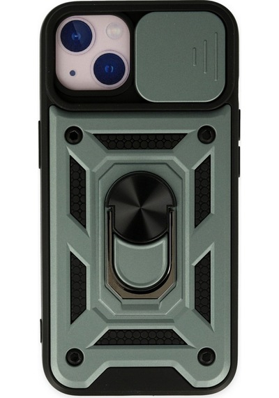 Newface Apple Uyumlu iPhone 14 Kılıf Pars Lens Yüzüklü Silikon - Yeşil Yeşil