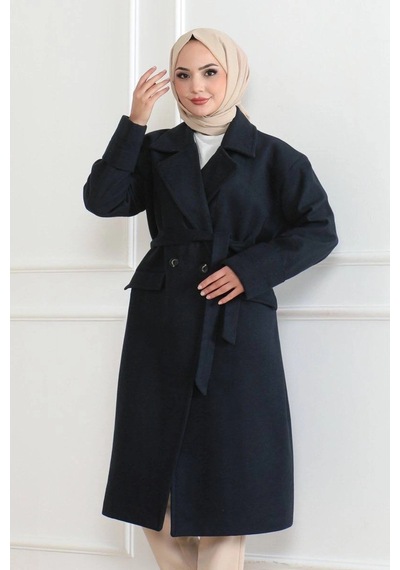 Ertaştrendstore Kadın Kaşe Kaban Uzun Boy Kruvaze Yaka Kuşaklı Tesettür Kaşe Kaban Astarlı - Lacivert Çok Renk Ertaştrendstore Kadın Kaşe Kaban Uzun Boy Kruvaze Yaka Kuşaklı Tesettür Kaşe Kaban Astarlı - Lacivert Çok Renk