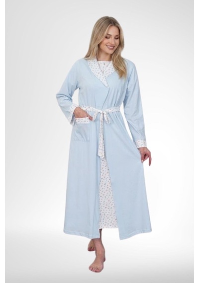 Mecit Pijama Mecit 6384 Mavi Büyük Beden Kadın Sabahlık Pijama Gecelik Seti