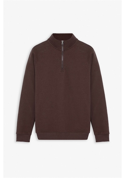 Süvari Koyu Kahve Regular Düz Yarım Balıkçı Yaka Sweatshirt Ssw2013700001-kh9 Koyu Kahverengi