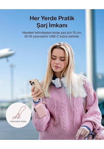 Belkin Bpb027hqpk Boostcharge 10.000 Mah 20w Usb-c Powerbank Dijital Göstergeli Taşınabilir Şarj Cihazı - Pembe Siyah