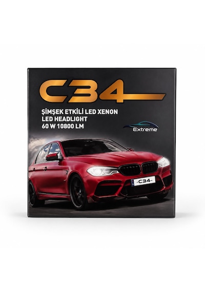 C34 Extreme H1 Şimşek Etkili Led Xenon Far Ampulü 6000k 60w 10800lm 2 Li Takım