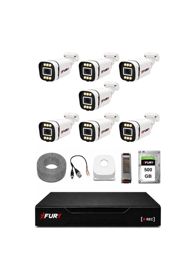 Fury 7 Kameralı 5mp Lens 1080p 6 Warm Led Renkli Gece Görüşlü Güvenlik Kamera Sistemi 500gb 1606