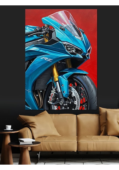 Ahşap Tablo Mavi Spor Yarış Motosikleti Ünlü Tabloları