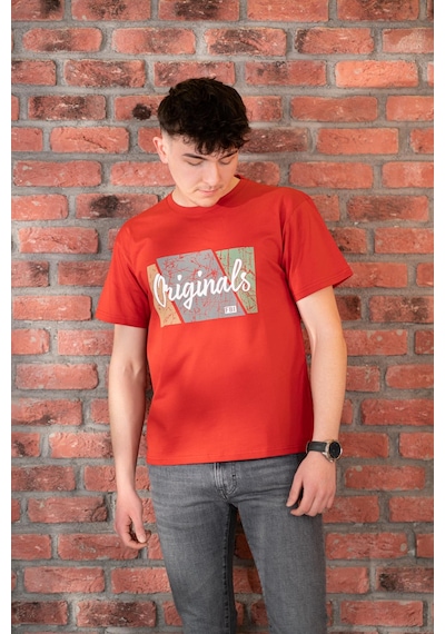Fbı Jeans Desenli Slimfit Pamuklu Erkek T-shirt Kirmizi