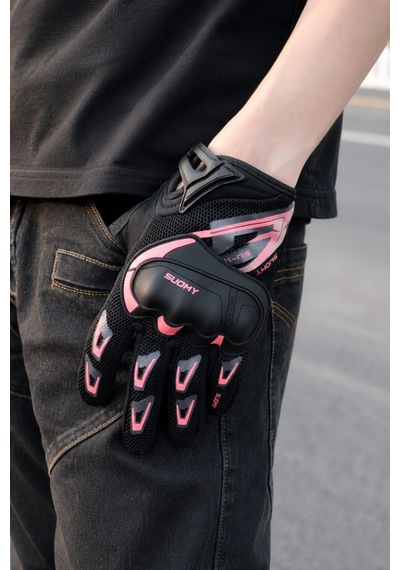 Single Sword Motosiklet Suomy Noctilucence Dokunmatik Darbeli Tam Parmak Koruma Motosiklet Bisiklet Scooter Kurye Eldiveni Pembe