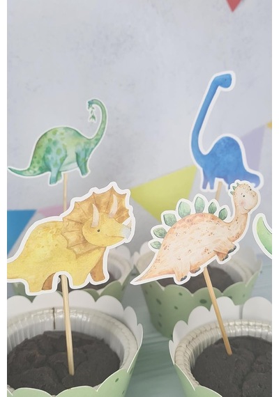 Dinozor Konsept Kürdan Süsleri Cupcake Süsleri Lüks Büyük Boy 10lu Paket 3+ Yaş