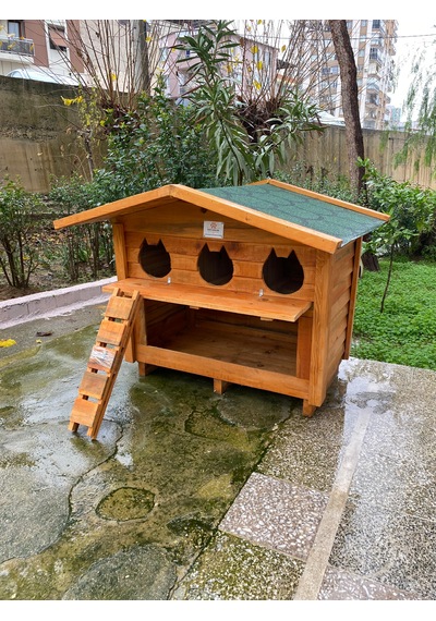 Pati Emlak Kedi Evi Ahşap Mamalıklı Dış Mekan Pati Emlak Kedi Kulübesi