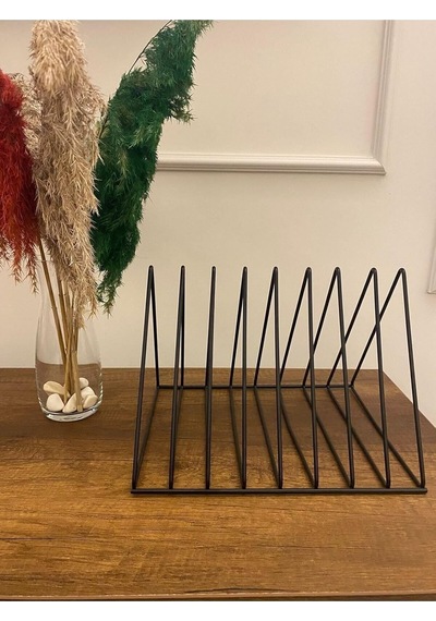 Kitaplık Piramit Masa Üstü Dekoratif Tel Plak Düzenleyici Siyah Metal 1 Siyah