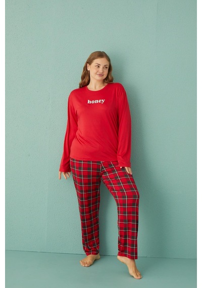 Gd Goldoremi 50802-2 Büyük Beden Kadın Honey Milan Kumaş Pijama Takım 001