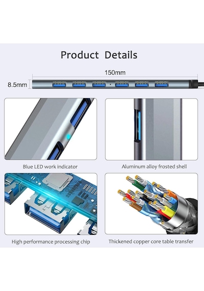 Apera GN-83 Multi Port Type-C ve USB Girişli 7 Port USB HUB