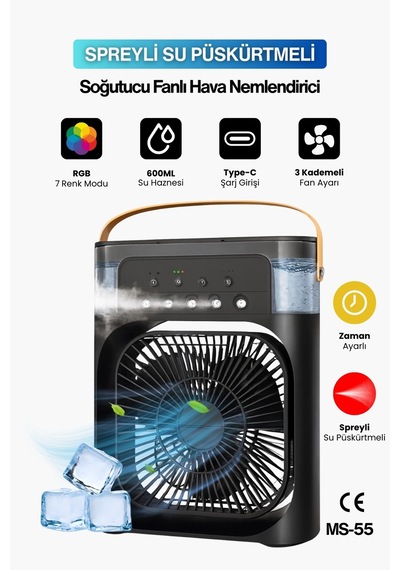 Masaüstü Taşınabilir Buzlu Vantilatör Su Soğutmalı Rgb Led Işıklı Soğutucu Fan Air Cooler Fan