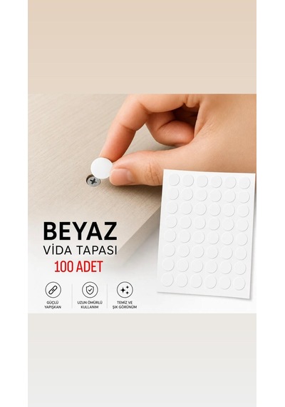 Vida Gizleyici Kendinden Yapışkanlı Yapıştırma Vida Tapası Tıpası Beyaz Vida Kapatıcı Kapağı 100 Adet