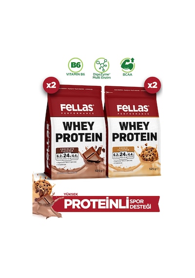 Whey Protein Tozu Çikolata Aromalı 525 G X 2 + Whey Protein Tozu Kurabiye Aromalı 525 G X 2 Çikolata - Kurabiye