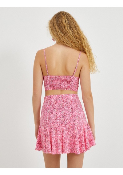 Koton Crop Büstiyer Desenli İnce Askılı Derin U Yaka Pembe Desenli 2sak30090pw