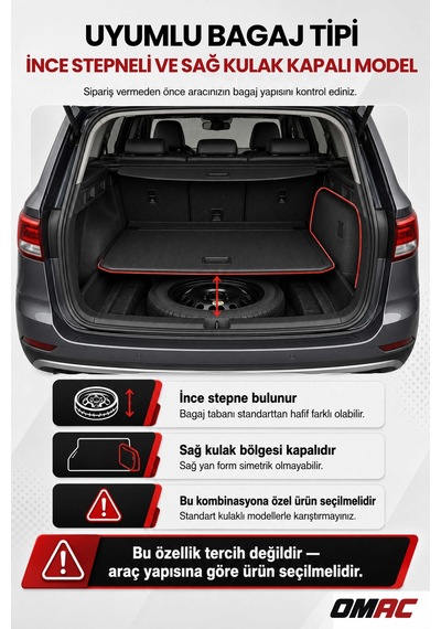 Hyundai Kona 2018-2022 Uyumlu Araca Özel Tpe Bagaj Havuzu Siyah İnce Stepneli&sağ Kulak Kapalı İçin