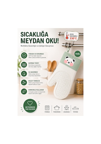 En Çok Tercih Edilen Sevimli Panda Desenli Silikon Mutfak Eldiveni,28,5 Cm,ısıya Dayanıklı, Kaymaz, Su Geçirmez Silikon Tutacak, Mutfak-fırın Eldiveni Beyaz