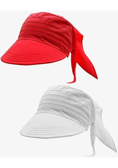 Külah Kadın Bağlamalı Siperli Eşarp Bandana Plaj Şapkası 2li Paket Kırmızı/beyaz - Kırmızı
