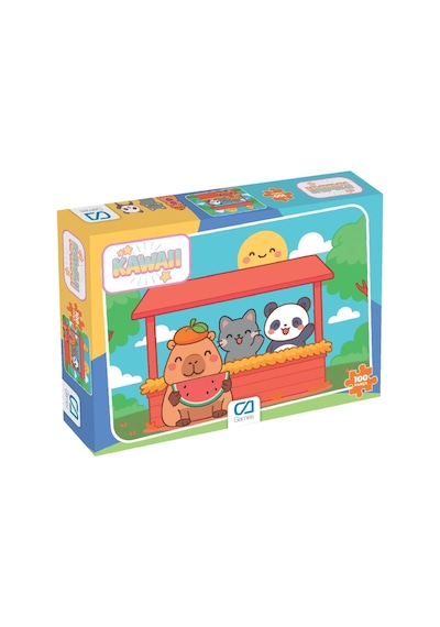Kawaii Capybara Ve Dostları Temalı 100 Parça 34x24cm Çocuk Puzzle Yapboz Serisi