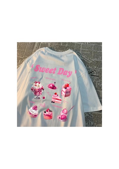 Tarzsokak Beyaz Sokak Tatlı Gün Pembe Dondurma Kek Baskılı Streetweed Yumuşak Nefes Trend