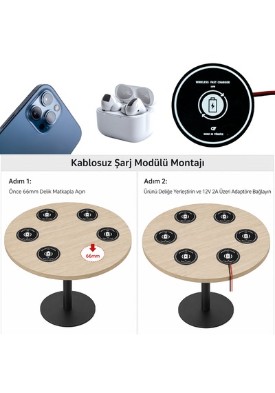 Mobilya Gömülü Kablosuz Hızlı Şarj Cihazı 15w Qı Standart