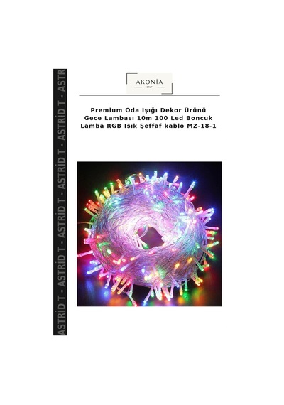Premium Oda Işığı Dekor Ürünü Gece Lambası 10m 100 Led Boncuk Lamba Rgb Işık Şeffaf Kablo Mz-18-1