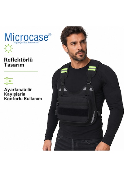 Microcase Reflektörlü Motorcu Bisiklet Scooter Kurye Yelek Tipi 2 Gözlü Göğüs Çantası Al5623 1