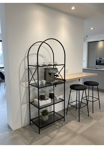 Noble Metal Kitaplık Dekoratif Kemerli 4 Raflı Salon Ve Ofis Rafı 70x180 Cm Siyah