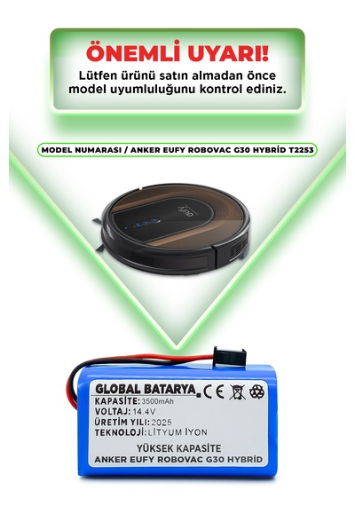 Anker Eufy Robovac G30 Hybrid Uyumlu Batarya 3500mah