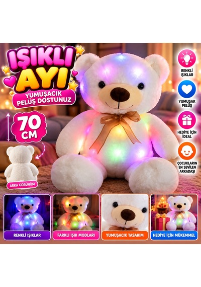 1047 Işıklı Ayı 70 Cm-beyaz Çok Renkli