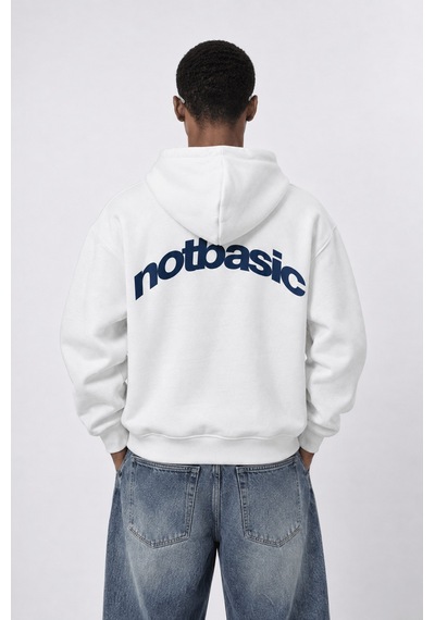 Respire Erkek Notbasic Baskılı Oversize Hoodie Ekru