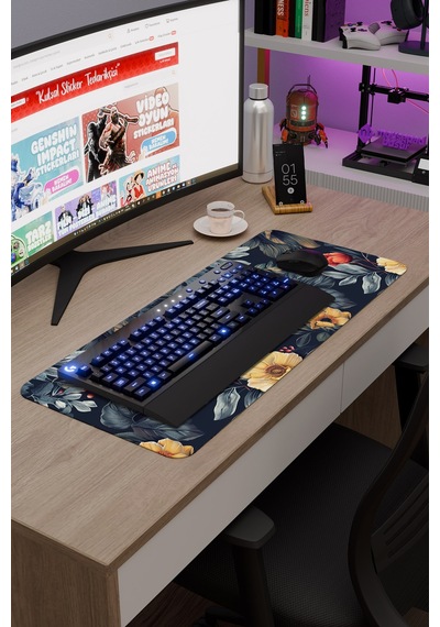 Çiçek Desenleri Kaymaz Dikişli Kauçuk Oyuncu Mousepad V5 - 70x30 Xl Gaming Mouse Pad Fare Altlığı