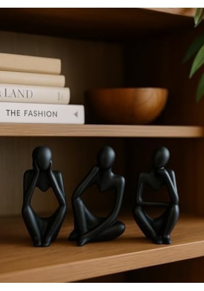 Ev & Ofis Dekoru Siyah 3 Lü İnsan Figürü Seti El Yapımı Minimalist Heykel Takımı