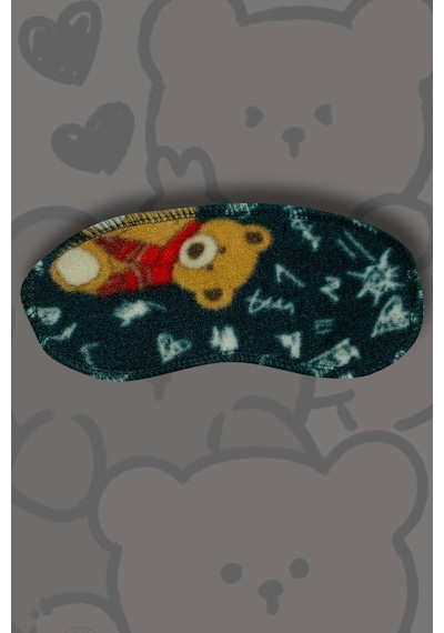 Kız Çocuk Göz Bantlı Peluş Polar Pijama Takımı Koyu Yeşil